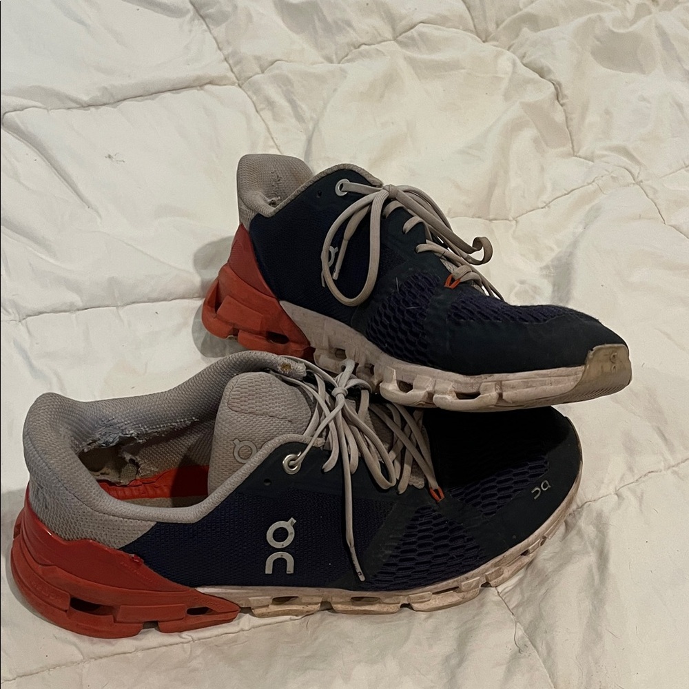 On Cloud Running Dark Blue and Orange Sneakers